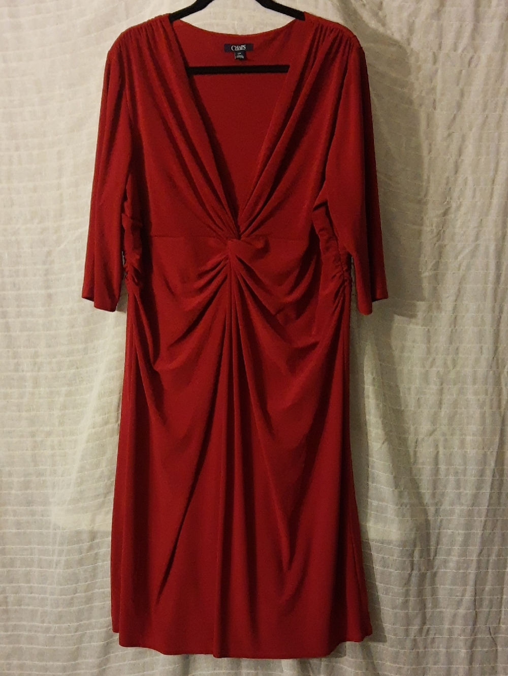 Chaps Red Knot-Detail V-Neck Long Sleeve Dress